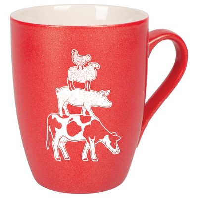 Elanze Designs 10 Ounce Ceramic Decorative Laser Engraved Cow Pig Sheep Chicken Giftable Novelty Tea Coffee Cup Mug Crimson Red Stacked Farm Animal