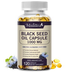 Mulittea Black Seed Oil 1000mg – Cold-Pressed Black Cumin (Nigella Sativa) Capsules – 3% Thymoquinone – Omega 3 6 9 – 120 Softgels - 1 of 4