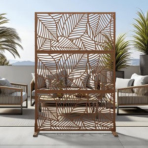 Wooakway 47" x 76" Brown Metal Garden Trellis Privacy Screen Indoor Outdoor Room Divider Lattice Panel - 1 of 4