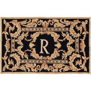 Monogram MON219 Hand Hooked Outdoor Door Mat - Black - 2'6"x4' - Safavieh - 1 of 2