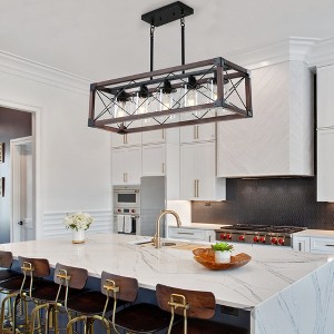 32" Industrial Farmhouse Rectangle Pendant Light, 5-Light Chandelier with Lampshade for Dining Room, Kitchen Island, Cafe Decor (No Bulbs) - 1 of 4