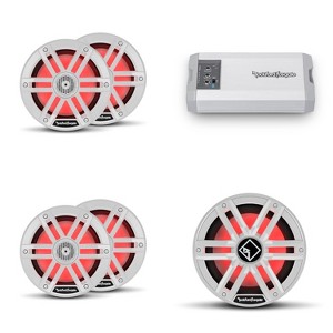 Rockford Fosgate TM1000X5AD 5 Channel Marine Amplifier with 2 Pairs of M1-65 6.5” Color Optix Marine 2-Way Speakers and 1 M2D4-10S 10" Color Optix ... - 1 of 4