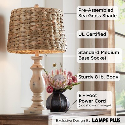 Beige Resin and Grass Tropical Table Lamp Set