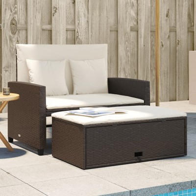 Patio Sofa with Cushions 2-Seater  Poly Rattan vidaXL