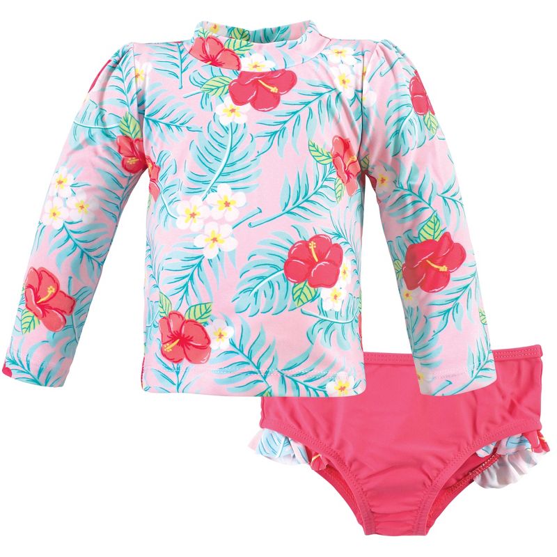 Hudson Baby Infant Girl Swim Rashguard Set, Tropical Floral, 1 of 6