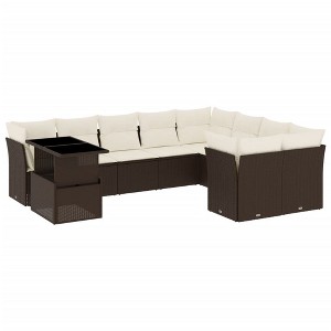vidaXL 10 Piece Patio Sofa Set with Cushions Brown Poly Rattan - Brown and Cream With Table - 1 of 4