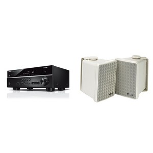 Yamaha RX-V385 5.1 Channel 4K AV Receiver w/ Kicker KB6G 2-Way Full Range Indoor Outdoor Speakers (Pair) Weatherproof Speakers for Patio Garage Poo... - 1 of 4
