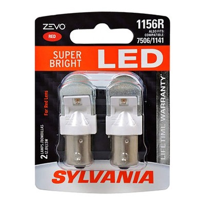 Sylvania Zevo 1156 Red LED Super Bright Interior and Exterior Rear Tail Brake Light Mini Light Bulb Set, 2 Pack