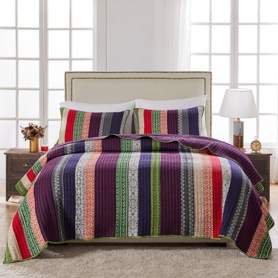 Marley Twin Reversible Cotton Quilt Set in Red and Plum