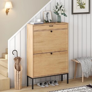 Brafabhome Shoe Storage Cabinet with Drawer, Slim Entryway Shoe Organizer with Fluted Panel Doors for Slippers Sneakers and High Heels | 12 Pair - 1 of 4