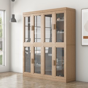 72"x62"x16" Wood Accent Cabinet, Storage Organizer with Adjustable Shelves and Glass Doors for Kitchen Bedroom Entryway Living/Dinning Room - 1 of 4