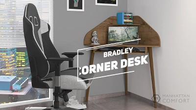 Rustic Brown & Yellow Wood Corner Desk with Keyboard Tray