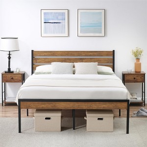 Bed Frame with Wooden Headboard and Footboard - Metal Platform Support with Under Bed Storage, No Box Spring Needed, Noise Free, Easy Assembly - 1 of 4
