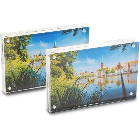 Acrylic Magnetic Photo frame Place Card Holders clear block's 15cm X 15cm 