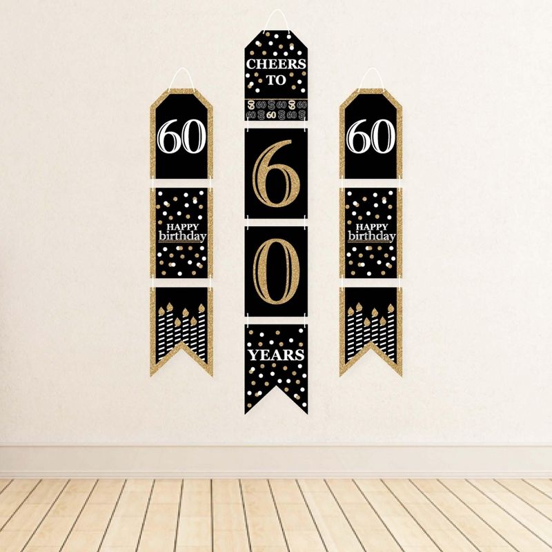 Big Dot of Happiness Adult 60th Birthday - Gold - Hanging Vertical Paper Door Banners - Birthday Party Wall Decoration Kit - Indoor Door Decor, 3 of 8