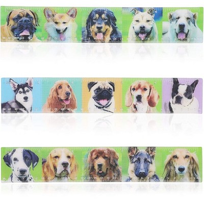 Juvale 12-Pack Dog 3D Plastic Rulers for Kids Students Reward, 3 Assorted Designs