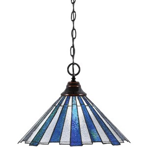 Toltec Lighting Any 1 - Light Pendant in  Black Copper with 16" Sea Ice Art Glass Shade - 1 of 1