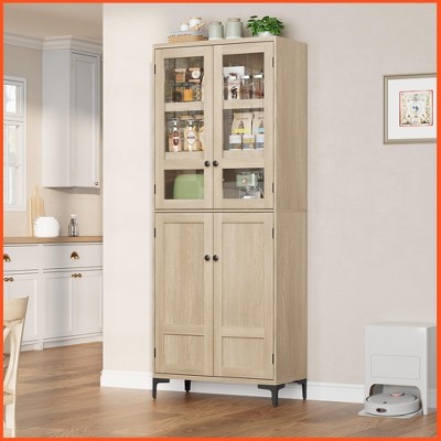 71" Tall Kitchen Pantry Cabinet, 5 Tier Freestanding Food Storage Cabinet with 4 Doors and Adjustable Shelves