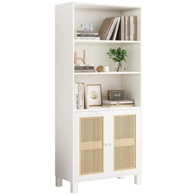 Infurnic Decorative Bookshelf, Tall Modern Wood Bookshelf with Five Shelves, for Living Room or Library Bookcase, White, 14.6"*29.9"*70.9"