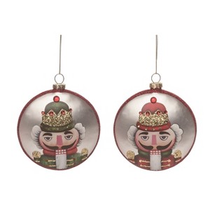 Transpac Glass Nutcracker Round Ornament Set of 2 Christmas Home Decorations - 1 of 1