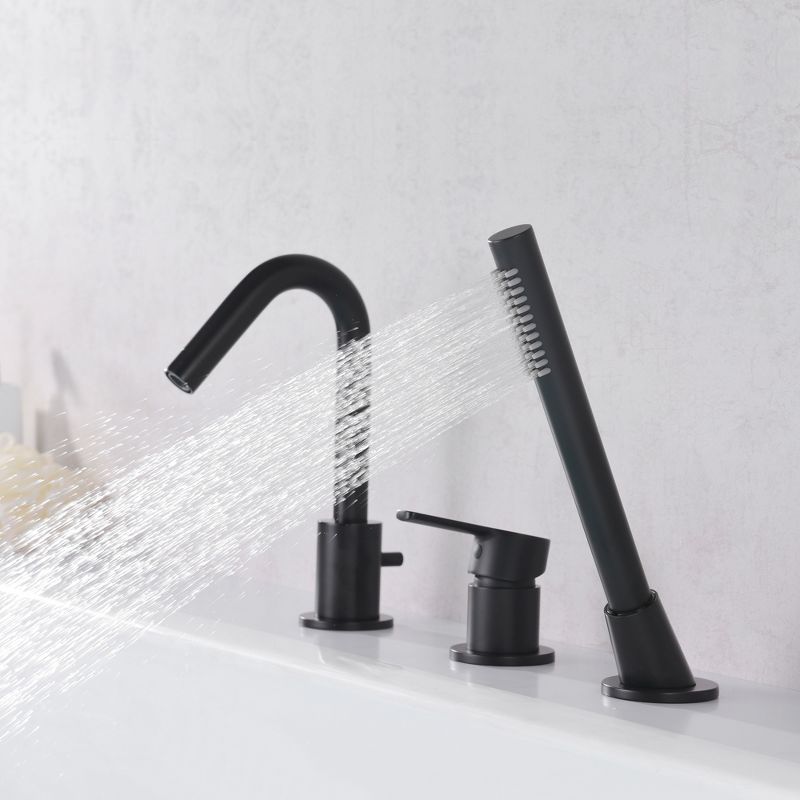 SUMERAIN Matte Black Roman Tub Faucet 3 Holes Deck Mount Bathtub Faucet with Handheld Shower Sprayer, 4 of 9