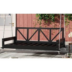 CAVINAS Twin Size Outdoor Swing Bed with 16.4ft Hemp Ropes,Rattan Porch Swing for Garden,Courtyard - 1 of 4