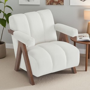 32.5" Velvet Mid-Century Modern Accent Chair with Solid Wood Frame and Thick Cushion - 1 of 4