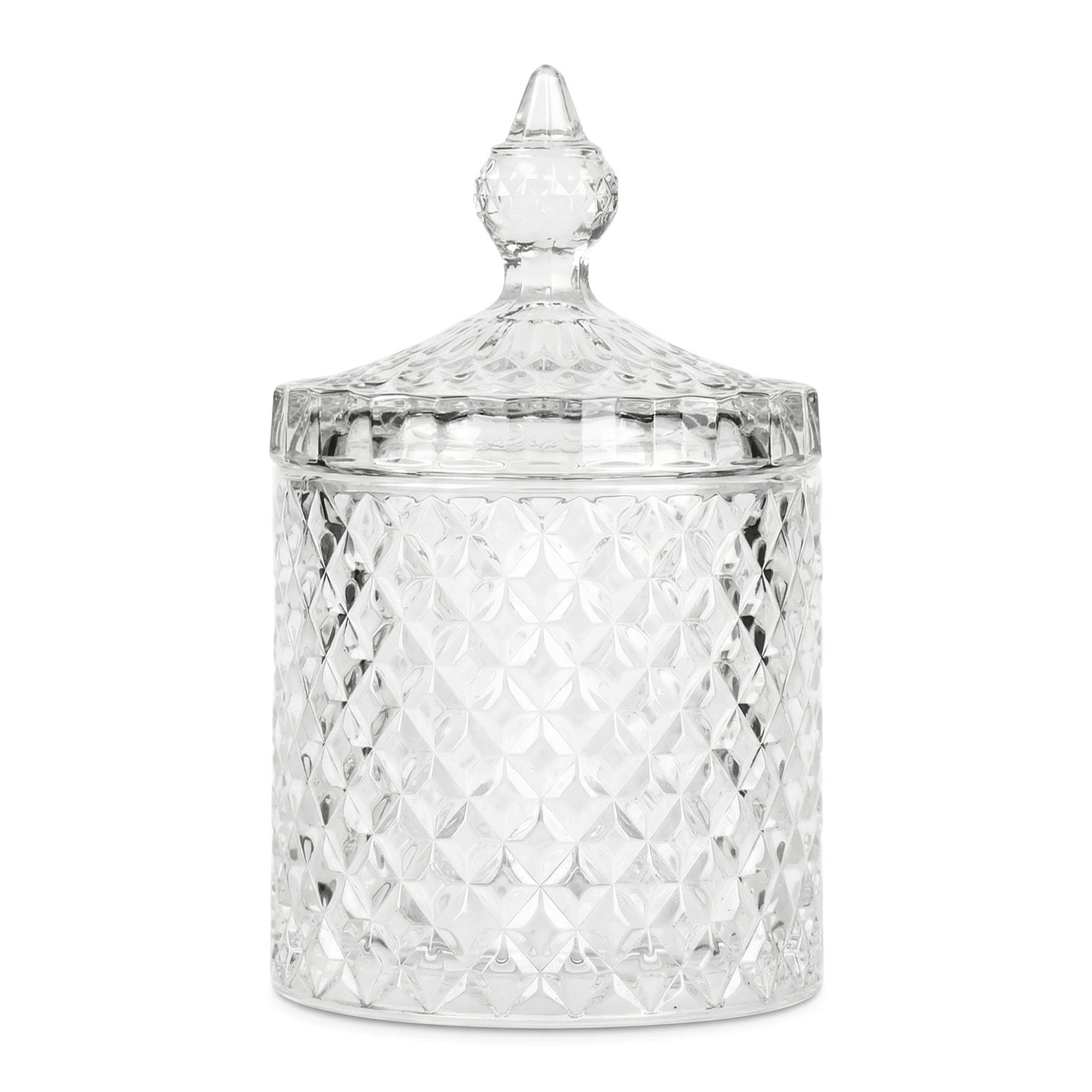 REGALWOVEN Crystal Glass Jar with Lid - Decorative Bathroom Canister for Cotton Balls Swabs Clear Candy Dish for Home Decor Clear 4"L x 4.1"W x 7.1"H