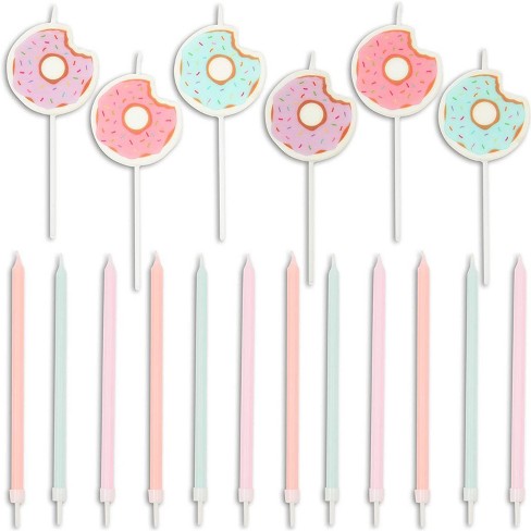 Pastel, 18 Pieces Donut Cake Toppers with Birthday Candles for Kids Parties Photo Booths