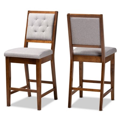 2pc Gideon Fabric Upholstered and Wood Counter Height Barstool Set Gray/Walnut Brown - Baxton Studio