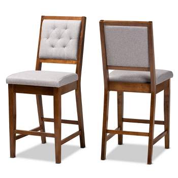 2pc Gideon Fabric Upholstered and Wood Counter Height Barstool Set - Baxton Studio