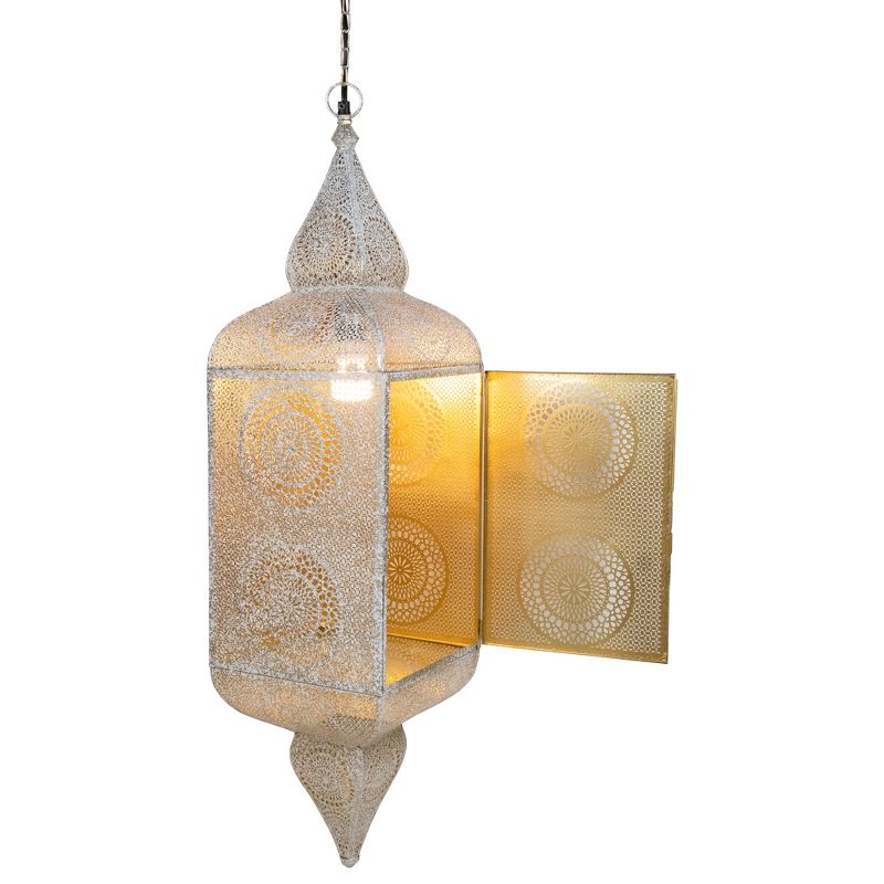 Northlight 35" White and Gold Moroccan Style Hanging Lantern Ceiling Light Fixture, 3 of 4