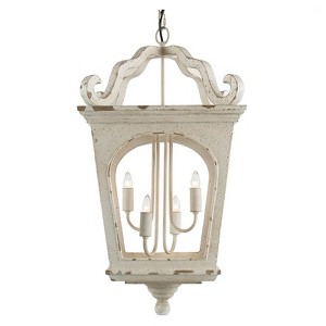 VYNXARIA 4 - Light Distressed White Wood Ceiling Lights, Traditional Street Light Inspired Hanging Chandelier with Adjustable Chain - 1 of 4