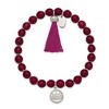 Chisel Stainless Steel Polished Lotus 6mm Pink Jade Beaded Stretch Bracelet with Tassel - 3 of 4