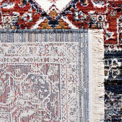Navy and Red Medallion Square Synthetic Area Rug