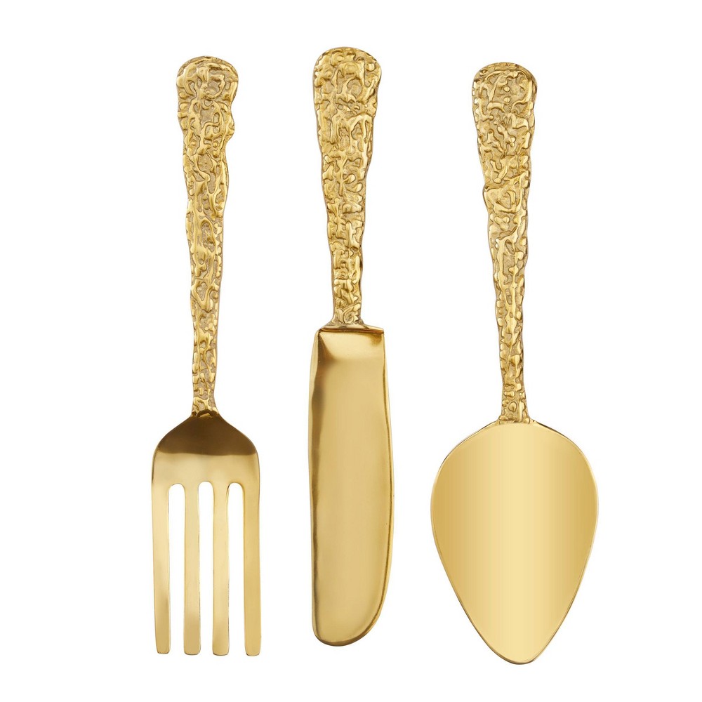 Photos - Other Appliances Aluminum Utensils Knife, Spoon and Fork Wall Decor Set of 3 Gold - Olivia