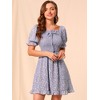 Allegra K Women's Square Neck Puff Sleeve Smocked Floral Ruffled Hem Dress - 3 of 4