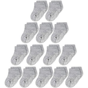 Cozyway Non-Slip Ankle Grip Low Cut Toddler Socks, 14 Pack for Boys & Girls, Gray, 3-5 Years Old, Unisex - 1 of 4
