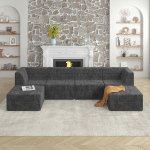 130.32" Modern Minimalist Corduroy U-Shape Modular Sectional Sofa, No Assembly Needed, 6-piece Free Combination Sofa - 1 of 4