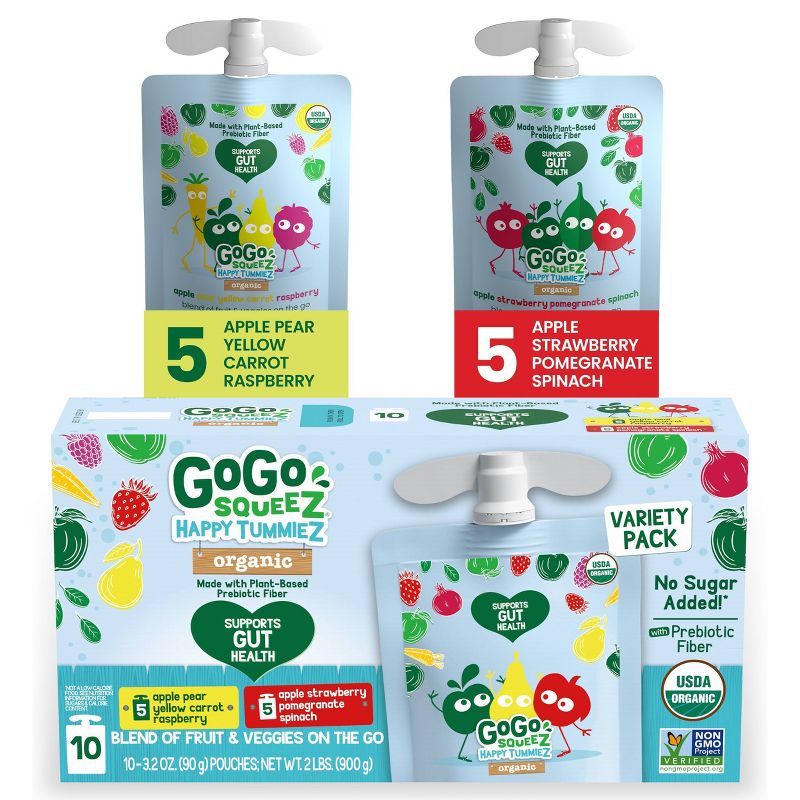GoGo SqueeZ Happy TummieZ Organic Apple Pear Yellow Carrot/Strawberry Pomegranate Spinach Variety Pack - 3.2oz/10ct, 1 of 10