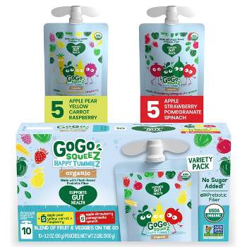 GoGo SqueeZ Happy TummieZ Organic Apple Pear Yellow Carrot/Strawberry Pomegranate Spinach Variety Pack - 3.2oz/10ct