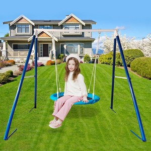 Gulches Metal Swing Stand With Saucer Outdoor Playground Metal Swing Set For Kids Outdoor Play Equipment,Antique Blue - 1 of 4