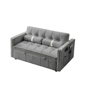 Dexmalle Modern 55.5" Pull Out Sleep Sofa Bed with side pockets, Adjustable Backrest and Lumbar Pillows - 1 of 4