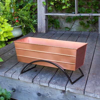 Medium Copper and Black Steel Outdoor Planter Box with Stand