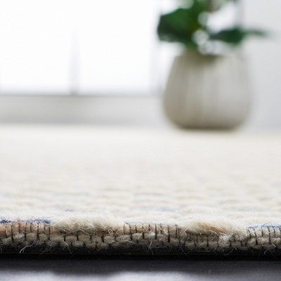 White and Navy Rectangular Wool 9' x 12' Flat Woven Handmade Rug
