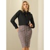 Hobemty Women's Tweed High Waist Button Decor Knee Length Pencil Skirts - 2 of 4