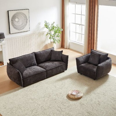 Kumasinova 88" Modern Chenille Sleeper Sofa with Sturdy Wood Frame & 2 Matching Pillows, Wide Living Room 3-Seater Sofa, Thickly Padded Seat