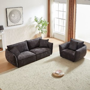 Kumasinova 88" Modern Chenille Sleeper Sofa with Sturdy Wood Frame & 2 Matching Pillows, Wide Living Room 3-Seater Sofa, Thickly Padded Seat - 1 of 4