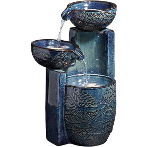 Summer Leaves 26" High Large Zen Indoor Outdoor Decor Ceramic Floor Fountain with Light LED Waterfall Outside Garden Patio Yard - 1 of 4