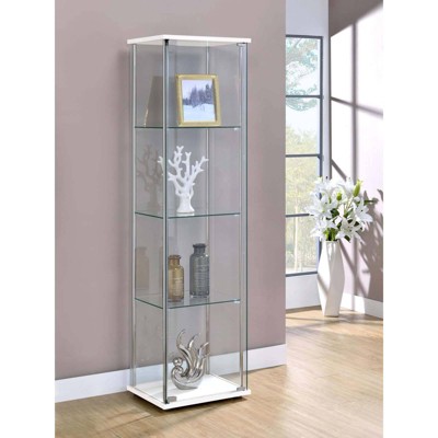 Sleek White and Chrome 4-Shelf Tall Curio Cabinet